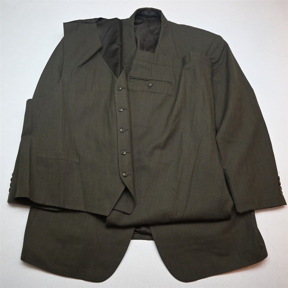 Jeffrey Banks 48R 42x30 Green Wool 3 Piece Vest Mens Jacket Pants‎ Suit